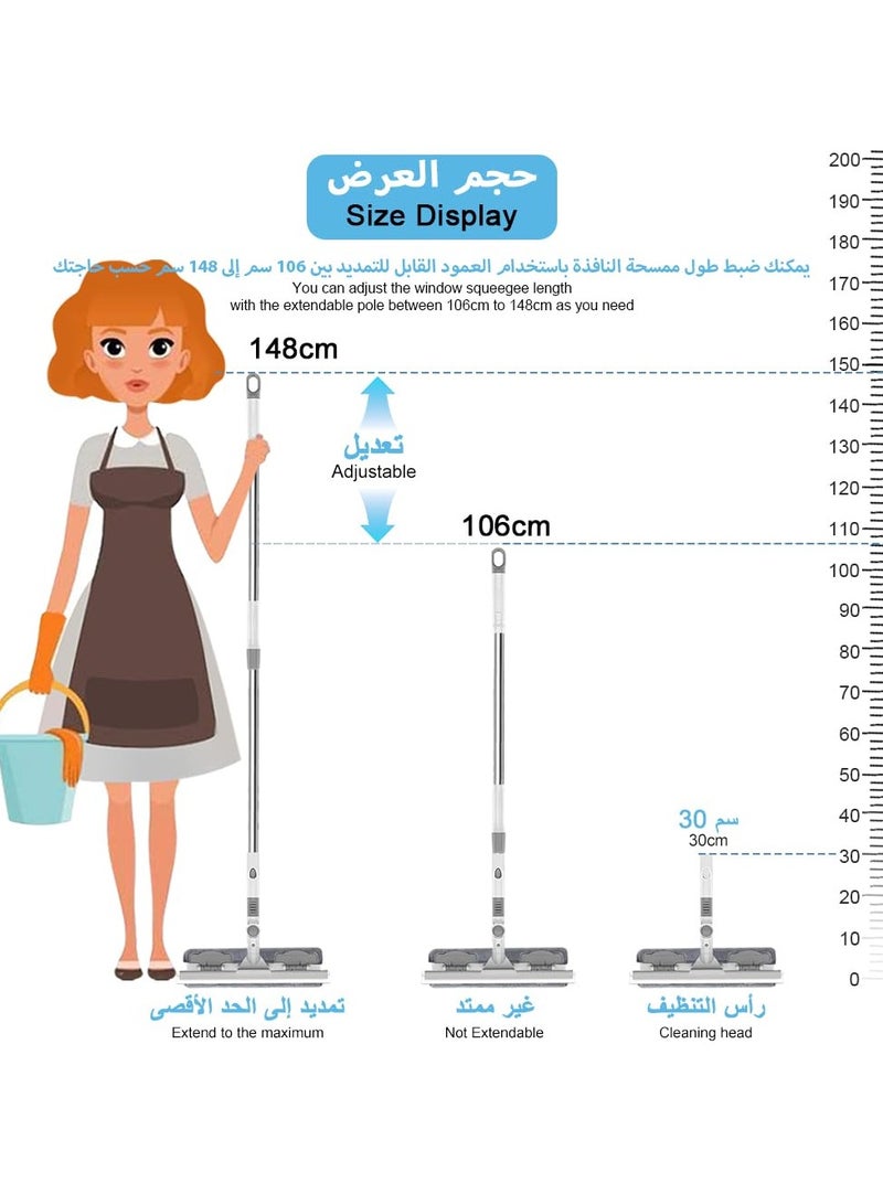 sokany Window Cleaner Squeegee Cleaning Tool, 106-148cm Scrubber, Squeegee Long Handle Window Cleaning Kit 2-in-1 with Microfiber and Extension Pole Bendable Head for High Window Car Shower Wall Mirror - Image 2
