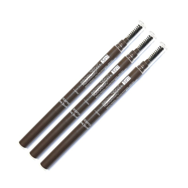 3 pcs Nabi 3 in 1 Eye Brow Pencil Eyebrow Pencil with Brow Brush and Eye Brow Filling Powder Dark Brown