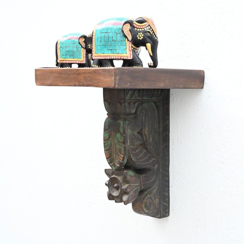 Indune Lifestyle Indune Lifestyle Timeless Wooden Hand Carved Wall Shelf 12 Inch  - Image 1