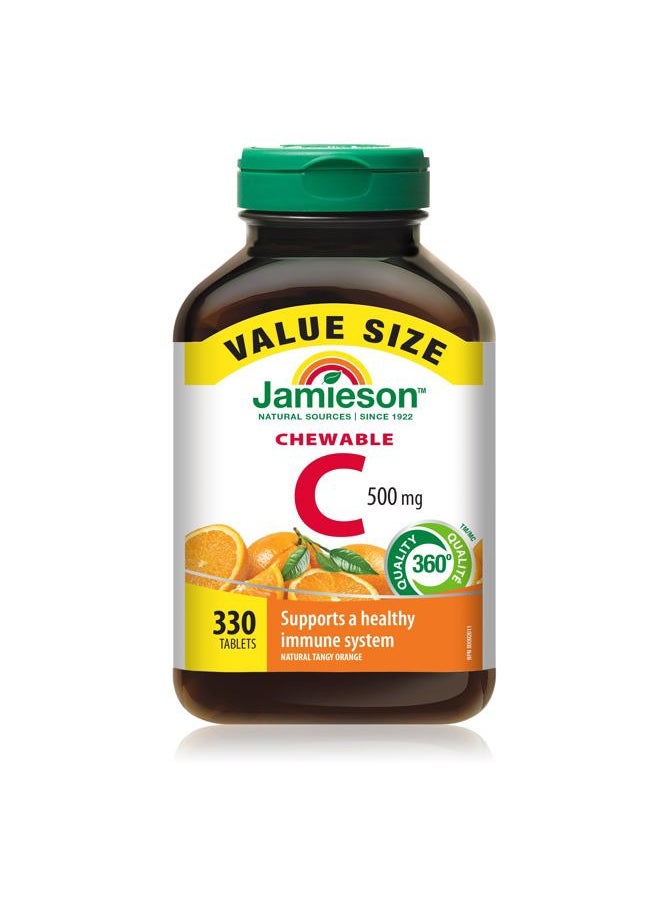 Jamieson Chewable Vitamin-C 500mg Value Supplement Pack(330 Count), Tangy Orange, (Imported from Canada)  - Image 1