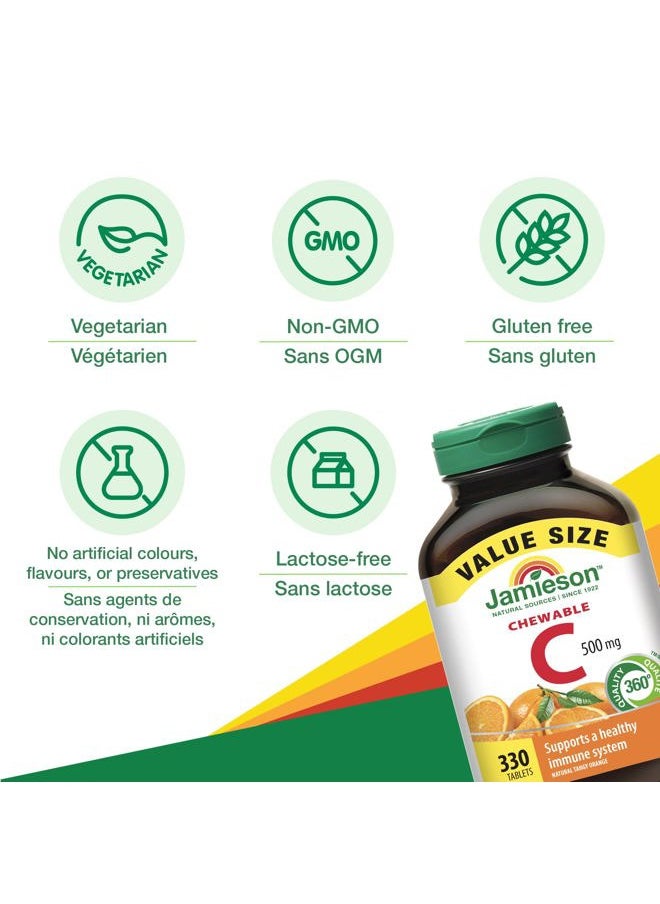 Jamieson Chewable Vitamin-C 500mg Value Supplement Pack(330 Count), Tangy Orange, (Imported from Canada)  - Image 4