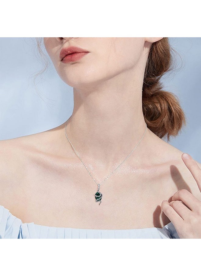 PDTJMTG Snake Necklace Sterling Silver Snake Necklace With Green Crystal Vintage Serpent Necklace Gift For Women Girl  - Image 2