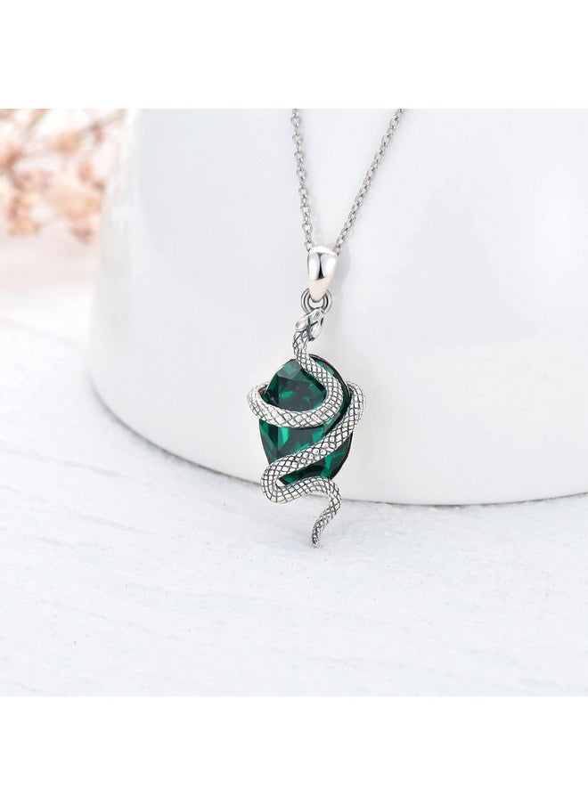 PDTJMTG Snake Necklace Sterling Silver Snake Necklace With Green Crystal Vintage Serpent Necklace Gift For Women Girl  - Image 3
