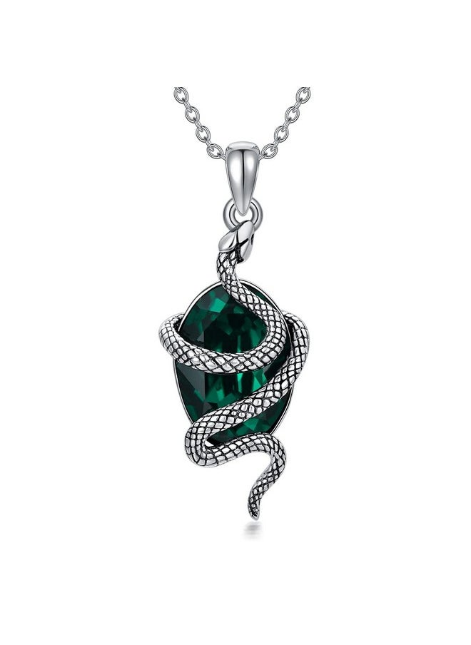 PDTJMTG Snake Necklace Sterling Silver Snake Necklace With Green Crystal Vintage Serpent Necklace Gift For Women Girl  - Image 1
