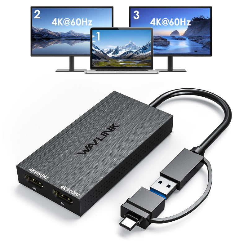WAVLINK USB 30 or USB C to Dual HDMI 4K60hz Splitter Extended Display for Dual Monitor Displaylink Adapter Two HDMI 4K 60Hz for Apple Mac M1M5Macbook Neo or Windows 1011Driver Required - Image 2
