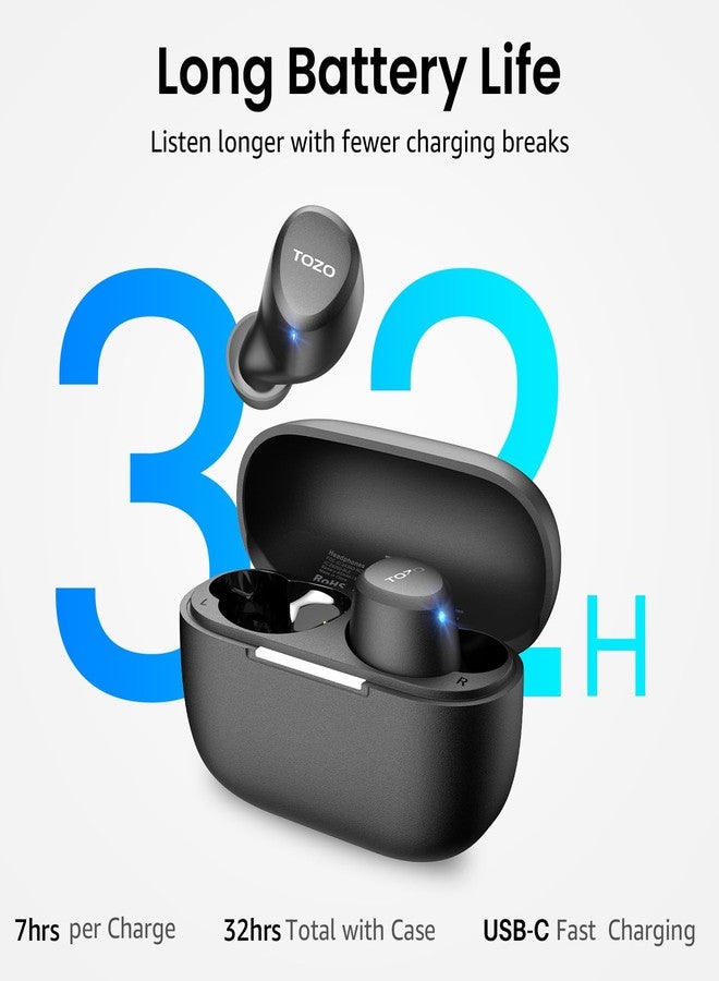 TOZO A1 Wireless Bluetooth Earphones, Lightweight Bluetooth 5.3 Earphones, IPX5 Wireless Bluetooth Headset with High Fidelity Sound, Charging Case, Touch Control (Black) - Image 5
