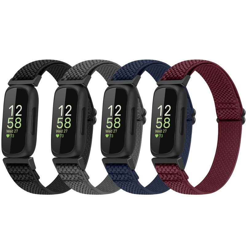 Vodtian 4 Pack Bands Compatible with Fitbit Inspire 3/Inspire 2/Inspire/Inspire HR/Ace 3/Ace 2 Band, Elastic Adjustable Nylon Loop Straps Replacement Sport Stretchy Wristband for Women Men - Image 1