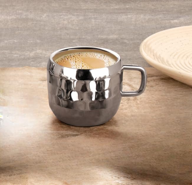 STEEPLE Hammered Stainless Steel Cup Set | 90 ml Tea Coffee Cups | Food Grade Rust-Proof Steel | Premium Textured Design | Elegant Gift Set for Home, Café & Office (Set of 6) - Image 4