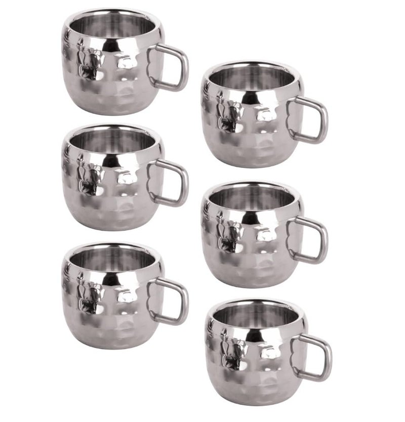 STEEPLE Hammered Stainless Steel Cup Set | 90 ml Tea Coffee Cups | Food Grade Rust-Proof Steel | Premium Textured Design | Elegant Gift Set for Home, Café & Office (Set of 6) - Image 5