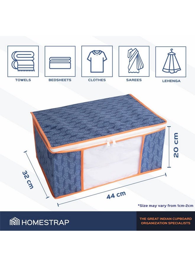 هومستراب مجموعة من 6 أغلفة/منظم/تخزين قماشي غير منسوج مطبوع للساري من Homestrap مع نافذة شفافة (أزرق داكن مع حدود برتقالية) (مميزة في Shark Tank)  - Image 2