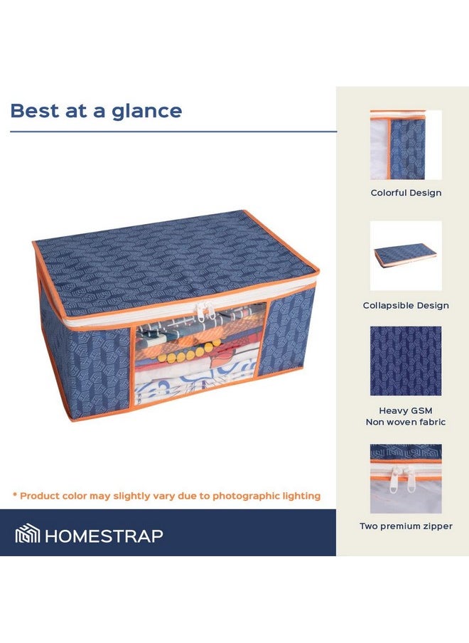 هومستراب مجموعة من 6 أغلفة/منظم/تخزين قماشي غير منسوج مطبوع للساري من Homestrap مع نافذة شفافة (أزرق داكن مع حدود برتقالية) (مميزة في Shark Tank)  - Image 3