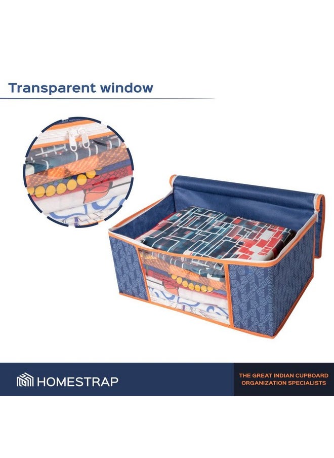 هومستراب مجموعة من 6 أغلفة/منظم/تخزين قماشي غير منسوج مطبوع للساري من Homestrap مع نافذة شفافة (أزرق داكن مع حدود برتقالية) (مميزة في Shark Tank)  - Image 5