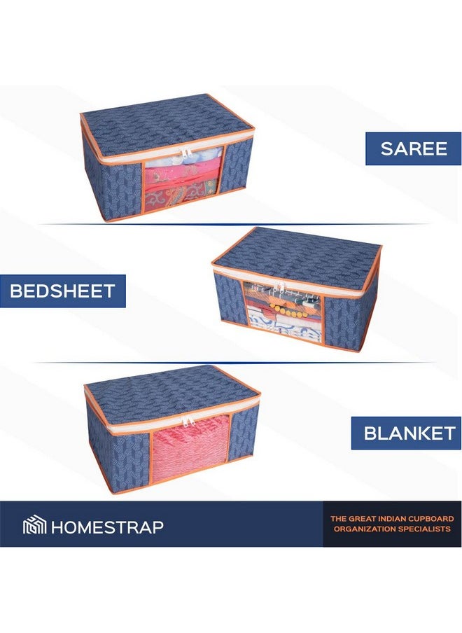 هومستراب مجموعة من 6 أغلفة/منظم/تخزين قماشي غير منسوج مطبوع للساري من Homestrap مع نافذة شفافة (أزرق داكن مع حدود برتقالية) (مميزة في Shark Tank)  - Image 4