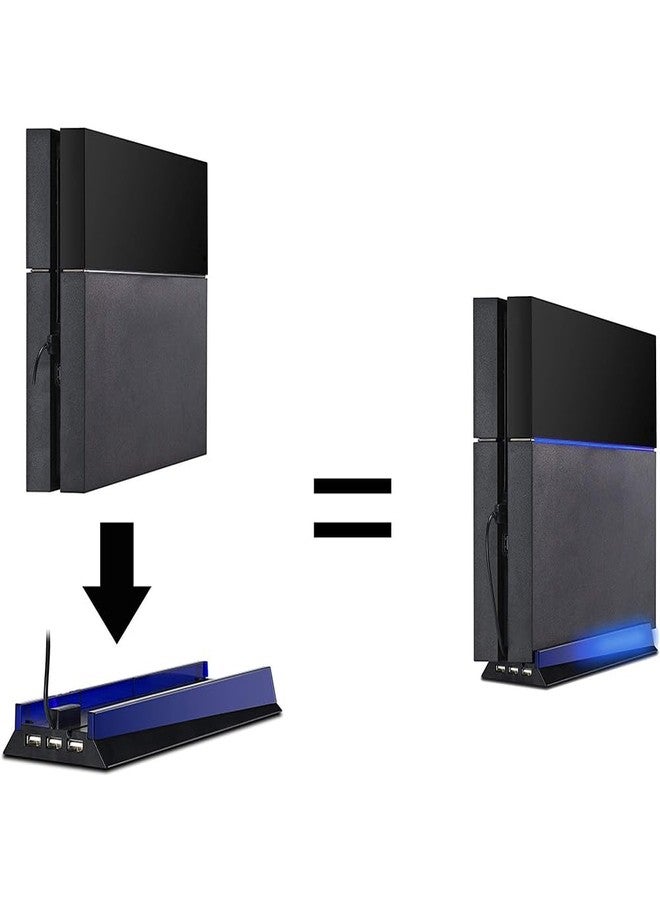KlsyChry حامل KlsyChry مع HUB وضوء أزرق لجهاز PS4، قاعدة عمودية مع ضوء LED أزرق و 3 منافذ USB لجهاز سوني بلاي ستيشن 4 PS4 (أسود) - Image 2