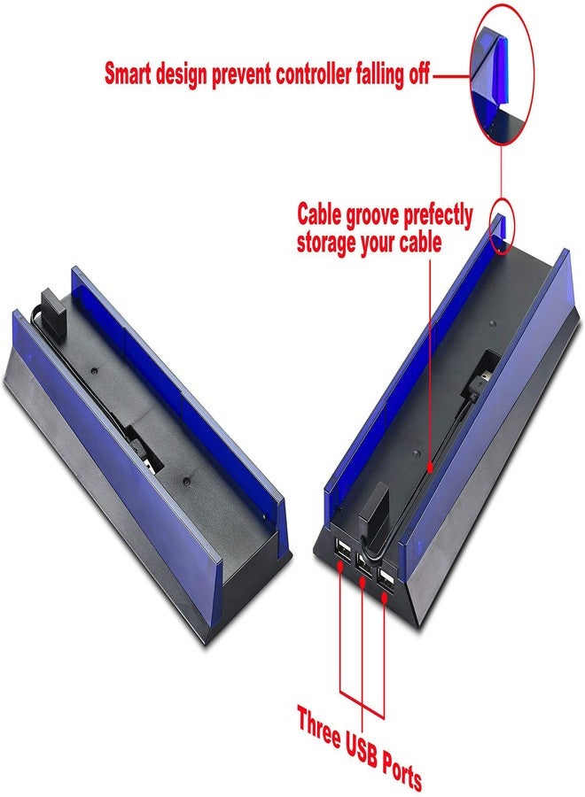 KlsyChry حامل KlsyChry مع HUB وضوء أزرق لجهاز PS4، قاعدة عمودية مع ضوء LED أزرق و 3 منافذ USB لجهاز سوني بلاي ستيشن 4 PS4 (أسود) - Image 3