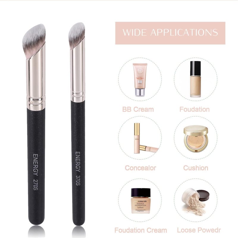 Energy Foundation Brushes Set - Angled Brush & Mini Concealer Brush Premium Synthetic Eye Makeup Bushes for Blending Liquid Foundation Cream Powder Cosmetics 270S/370S - Image 3
