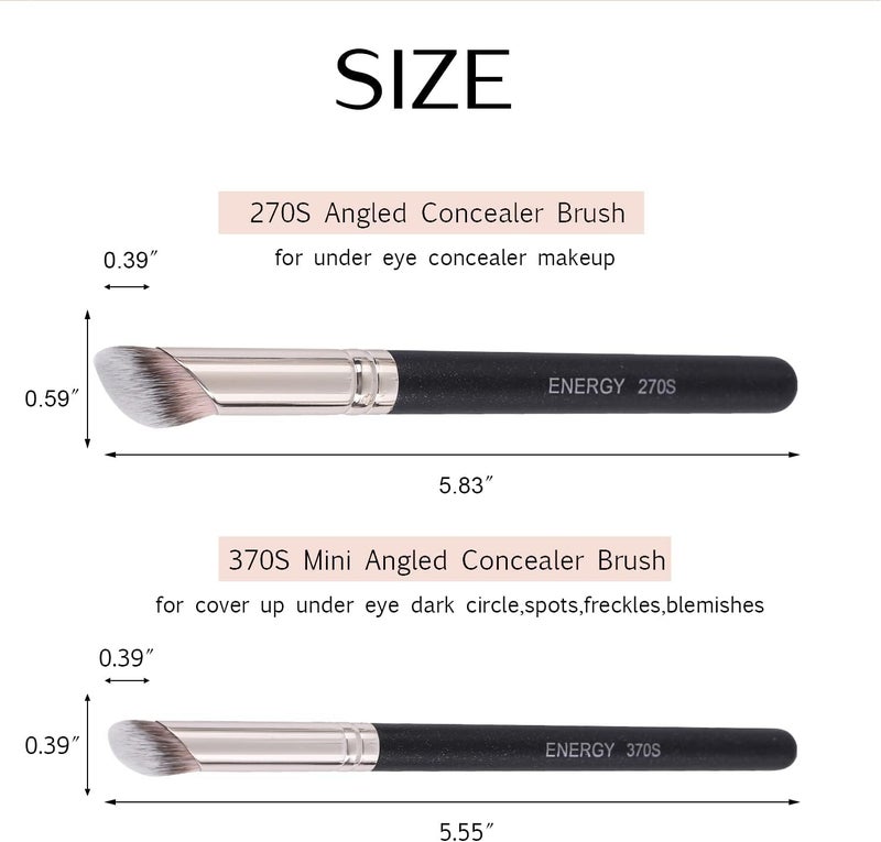 Energy Foundation Brushes Set - Angled Brush & Mini Concealer Brush Premium Synthetic Eye Makeup Bushes for Blending Liquid Foundation Cream Powder Cosmetics 270S/370S - Image 4