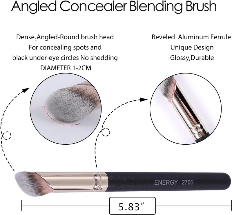 Energy Foundation Brushes Set - Angled Brush & Mini Concealer Brush Premium Synthetic Eye Makeup Bushes for Blending Liquid Foundation Cream Powder Cosmetics 270S/370S - Image 2