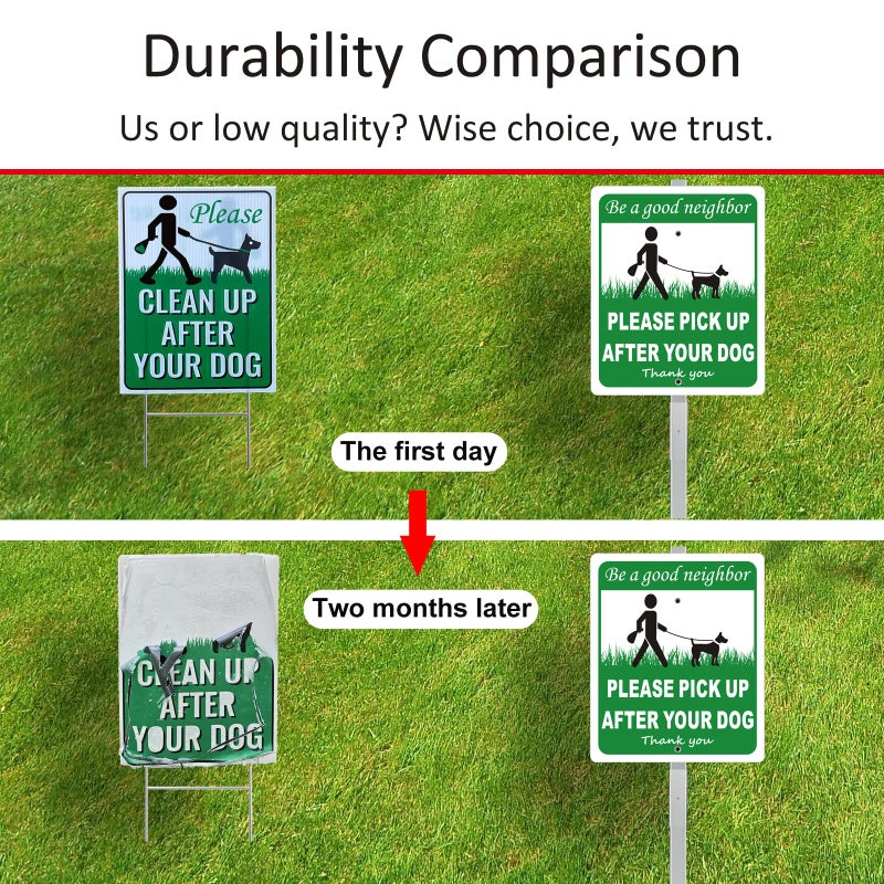 i-CowFun Heavy Duty Aluminum Pick Up After Your Dog Sign, 12" x 10" Metal Please Clean Up After Your Dog Signs With 28" Stake, Be A Good Neighbor Pick Up Your Dogs Poop Yard Sign, Polite, Weather Resistant - Image 3