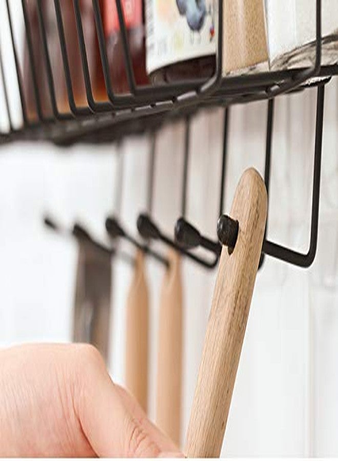 Dayish Multipurpose Metal Self Adhesive Bathroom Kitchen Wardrobe Hanging Organizer Storage Rack with 6 Hook Spoon Holder (Black) - Image 3