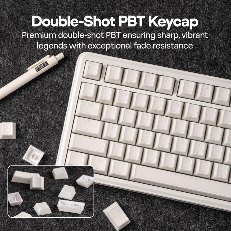 EPOMAKER Creamy Jade PBT Keycaps, 142 Keys, Double Shot, Cherry Profile, 60%/75%/96%/Full Size, Custom Keyboard Keycaps Set for Mechanical Gaming Keyboard (White) - Image 3