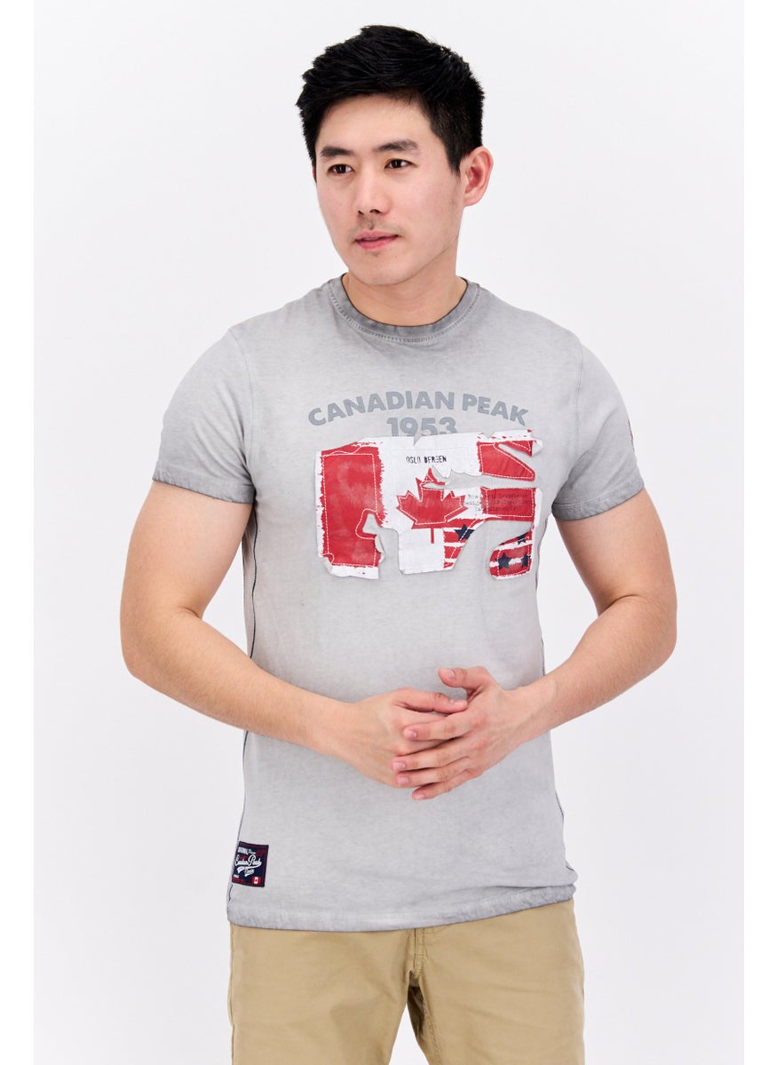 Canadian Peak - Men Crew Neck Short Sleeves Graphic Print T-Shirt, Blended Grey Combo - Image 1