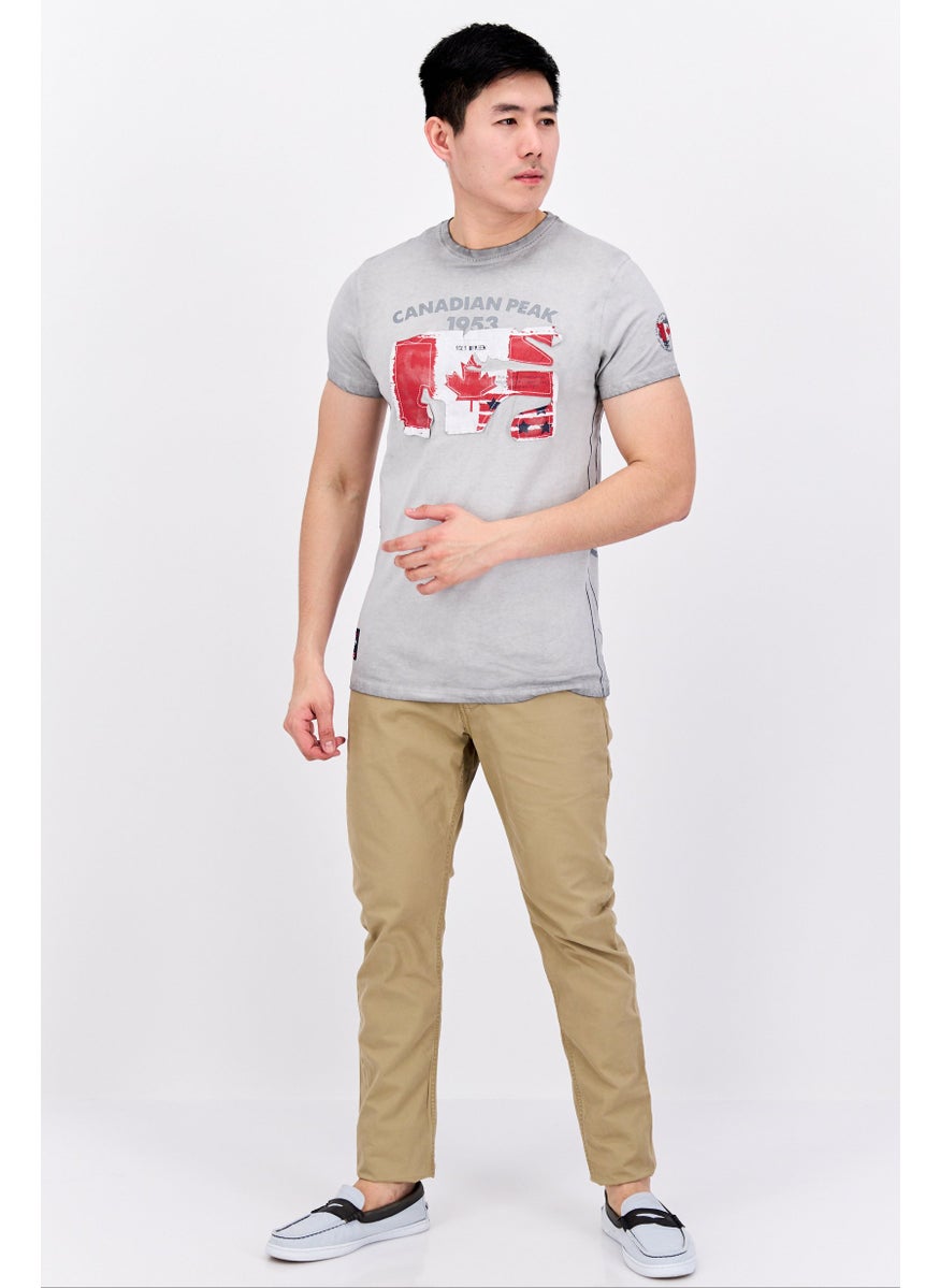 Canadian Peak - Men Crew Neck Short Sleeves Graphic Print T-Shirt, Blended Grey Combo - Image 1