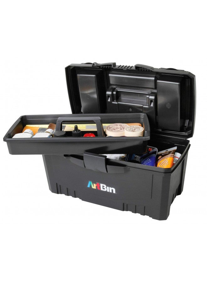 ArtBin 6918AB Twin Top 17 inch Supply Box, Portable Art & Craft Supply Organizer with Handle, [1] Plastic Storage Case, Black - Image 1