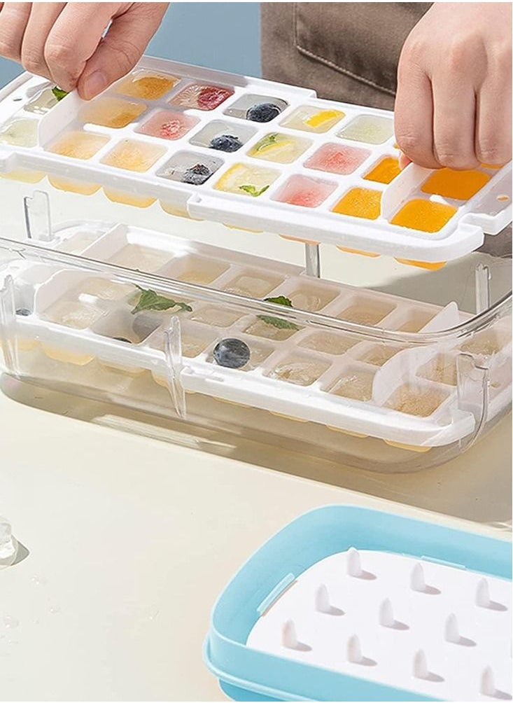 Perfii - Ice Cube Tray with Ice Container, Scoop and Cover for Freezer Ice Maker Mold with Container 2 Layer Trays 48 Ice Trays Easy-Release Ice, for Cocktail, Freezer, Stackable Ice Trays - Image 1