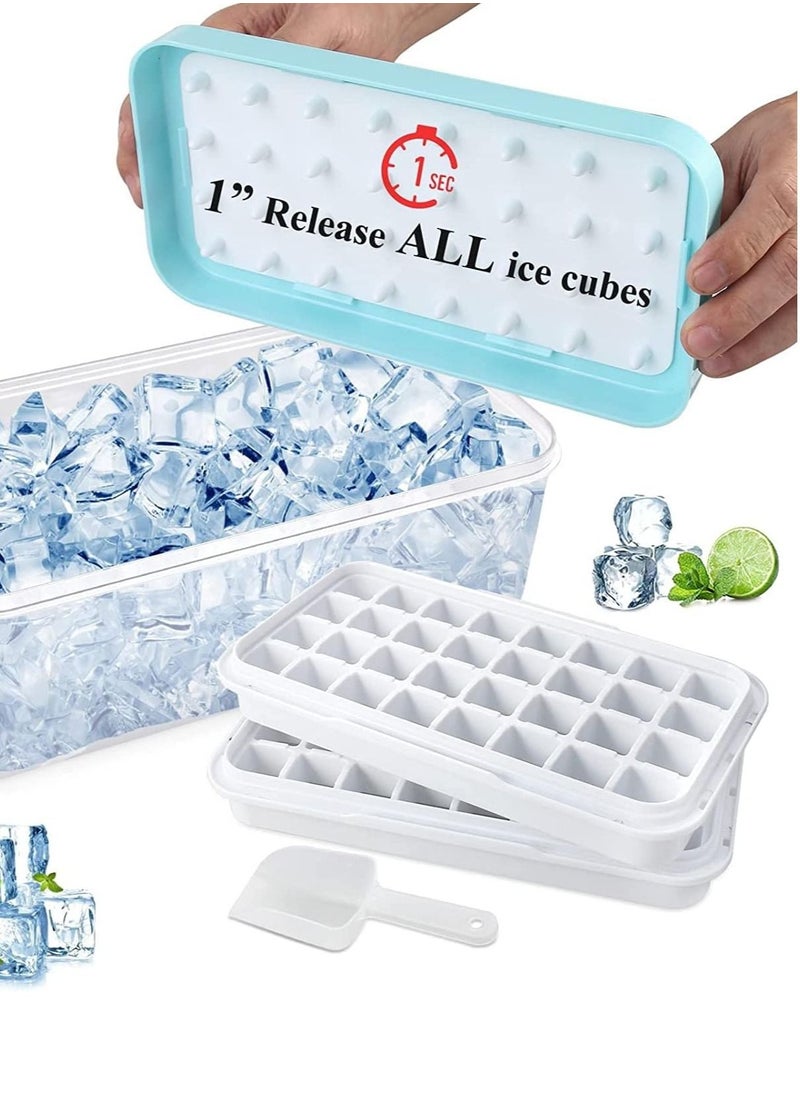 Perfii - Ice Cube Tray with Ice Container, Scoop and Cover for Freezer Ice Maker Mold with Container 2 Layer Trays 48 Ice Trays Easy-Release Ice, for Cocktail, Freezer, Stackable Ice Trays - Image 1