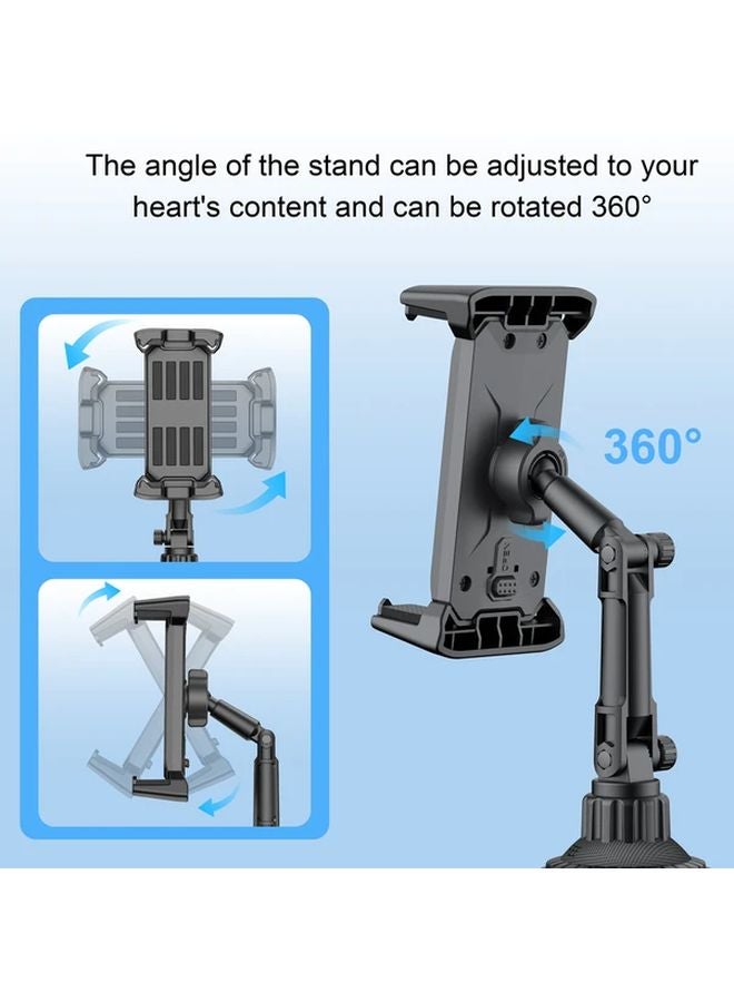 Black 360 Degree Adjustable Car Cup Holder Mount For Tablets And Phones Durable ABS Easy Installation - Image 3