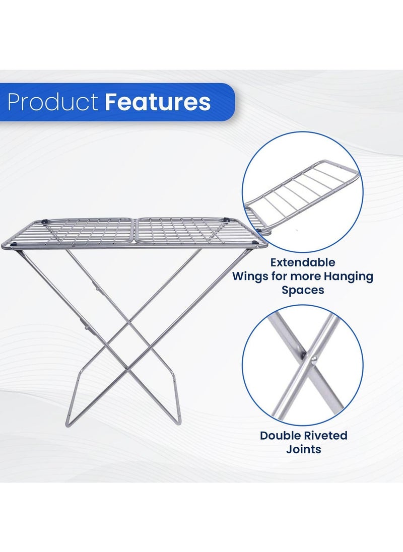 NextWave Cloth Dryer 15.5 M Clothes Drying Stand with Adjustable Folding Wings Clothes Rack for Drying Clothes Silver  - Image 3