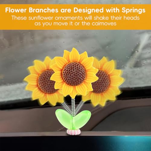 STHIRA® 5Pcs Mini Sunflower Car Decoration 2.36 inches Swing Sun Flower Car Dashboard Decoration Items Self Adhesive Removable Resin Sun Flower Decoration for Car, Desk, Car Gadgets Latest 2025 - Image 4