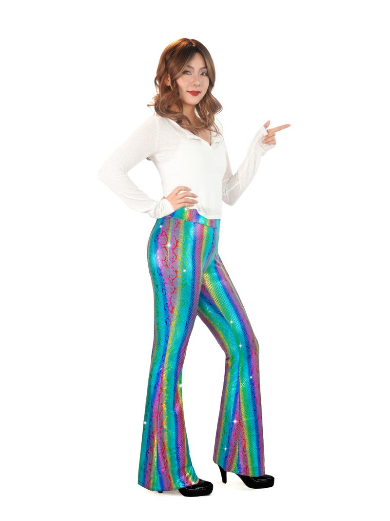 Nawgut Sequin Flare Pants Sparkly Glitter High Waisted Bell Bottoms Leggings Party Disco Clubwear for Women-Small - Image 4