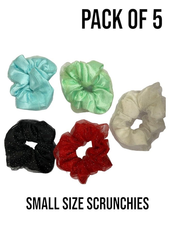INARA Scrunchies for Women Hair Accessories Shimmer Net High Ponytail Rubber Band - Pack of 5 - Image 3