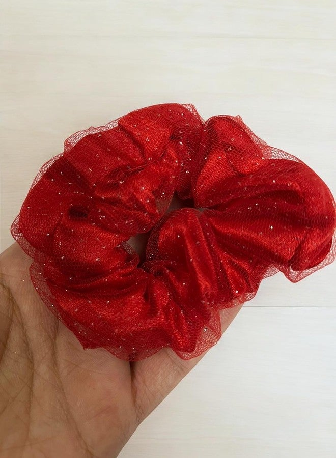 INARA Scrunchies for Women Hair Accessories Shimmer Net High Ponytail Rubber Band - Pack of 5 - Image 4