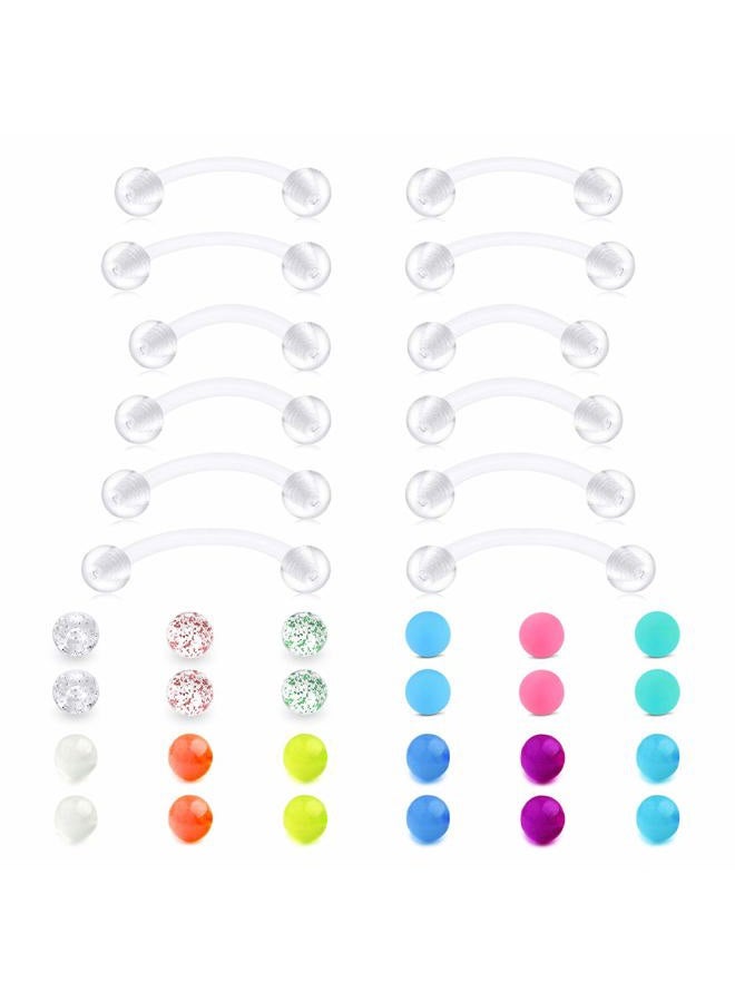 QWALIT 14g Plastic Industrial Barbell Earrings Pregnancy Belly Button Ring Tongue Rook Eyebrow Piercing Retainer Flexible Clear Curved Barbell Replacement Balls for Work Surgery, Plastic - Image 1