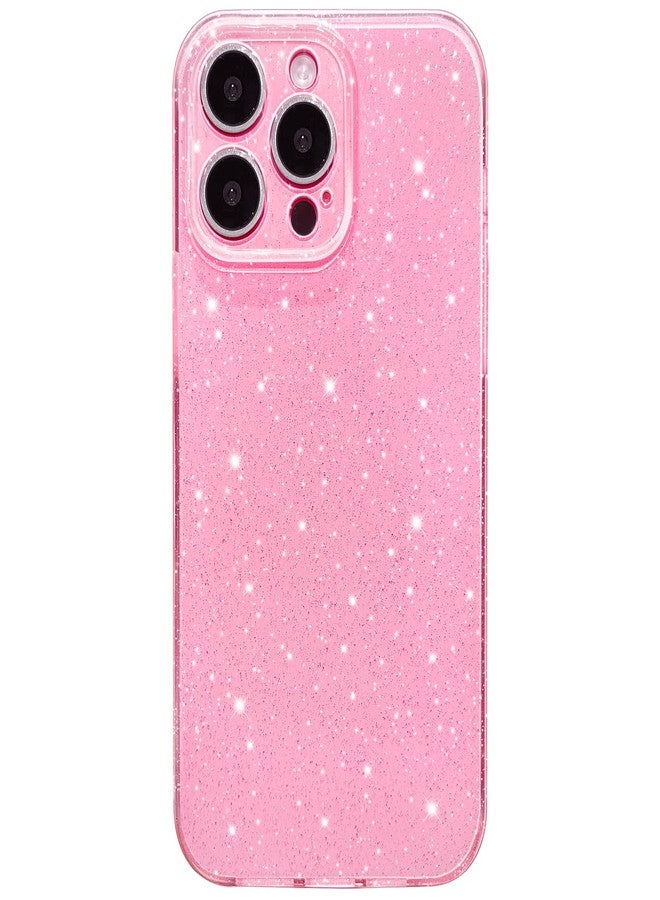 Hython Case for iPhone 15 Pro Case Glitter Cute Sparkly Shiny Bling Sparkle Phone Cases 6.1", Thin Slim Fit Soft TPU Bumper Shockproof Rubber Protective Cover for Women Girls Girly, Bright Pink - Image 1