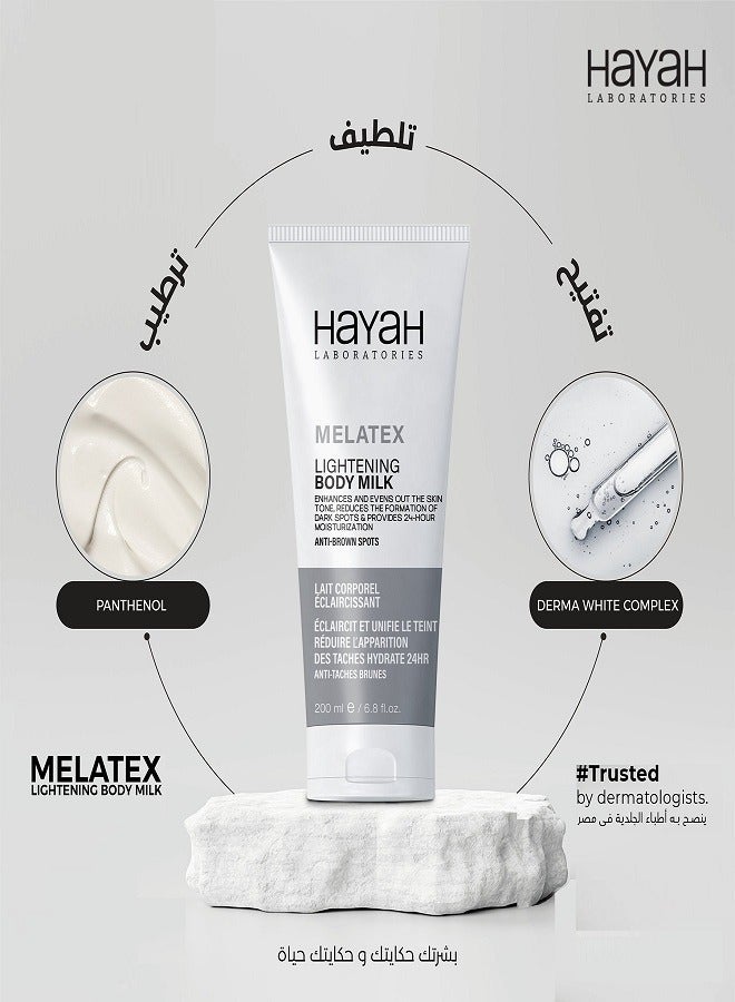 Hayah Laboratories Melatex Lightening Body Milk Anti-Brown Spots - 200 Ml - Image 3
