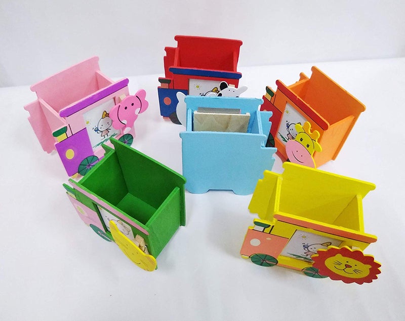 Goldleaf Wooden Pen Stand with Photo Frame Birthday Return Gifts for Kids (Multicolor, Pack of 6) (Train) - Image 2