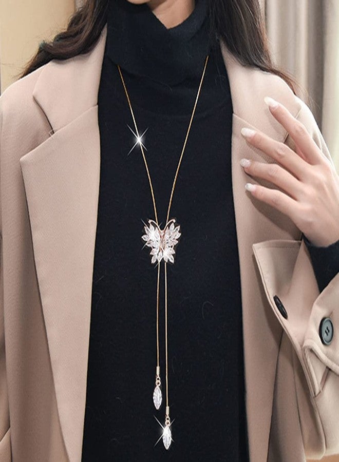 Wiwpar Sparkly Rhinestone Butterfly Y-Shaped Necklace Long Chain Necklace Butterfly Pendant Sweater Necklace Jewelry Accessories Dressy for Winter Evening Party Wedding (Gold) - Image 3