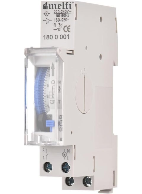 Melfi 24 Hour Daily Timer Switch With Charge Reserve Din Rail Mount Box 16A Relay 220-240Vac, 72H Backup, 15Min Set Time Teeth With Auto/On/Off Switch For Lighting Appliances Etc