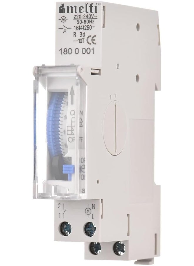 melfi Melfi 24 Hour Daily Timer Switch With Charge Reserve Din Rail Mount Box 16A Relay 220-240Vac, 72H Backup, 15Min Set Time Teeth With Auto/On/Off Switch For Lighting Appliances Etc  - Image 1