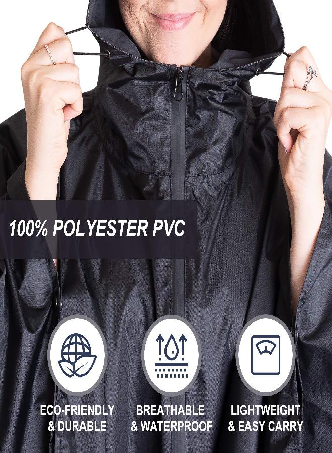 Lingito Heavy Duty Rain Poncho for Backpacking, Waterproof Lightweight for Adults, Military, Emergency, Camping, Men, Women (Adult-Black) - Image 5