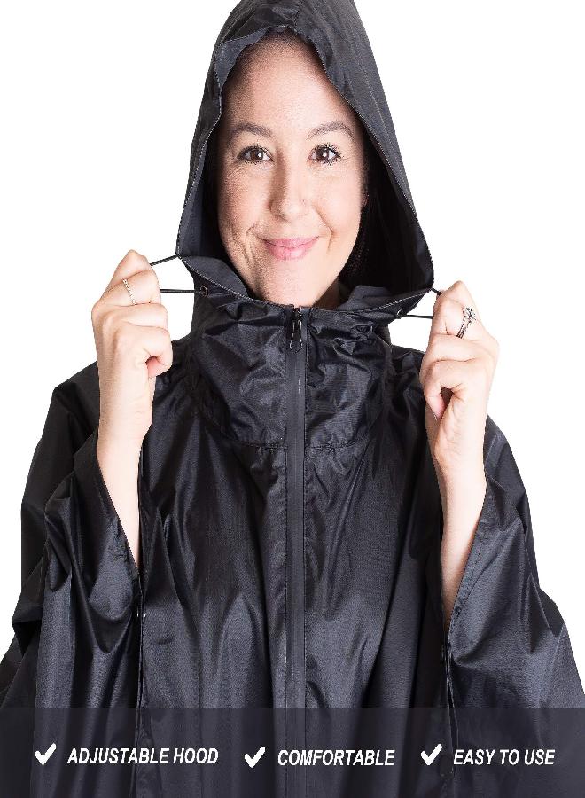 Lingito Heavy Duty Rain Poncho for Backpacking, Waterproof Lightweight for Adults, Military, Emergency, Camping, Men, Women (Adult-Black) - Image 4