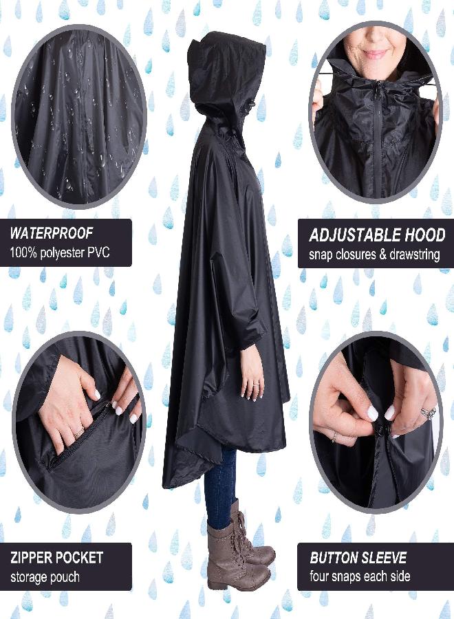 Lingito Heavy Duty Rain Poncho for Backpacking, Waterproof Lightweight for Adults, Military, Emergency, Camping, Men, Women (Adult-Black) - Image 2