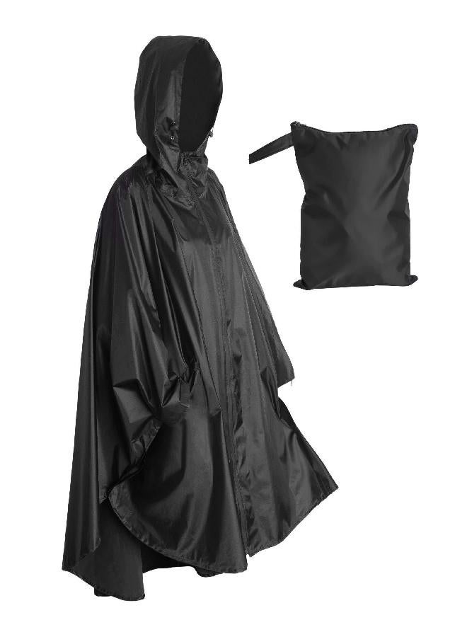 Lingito Heavy Duty Rain Poncho for Backpacking, Waterproof Lightweight for Adults, Military, Emergency, Camping, Men, Women (Adult-Black) - Image 1