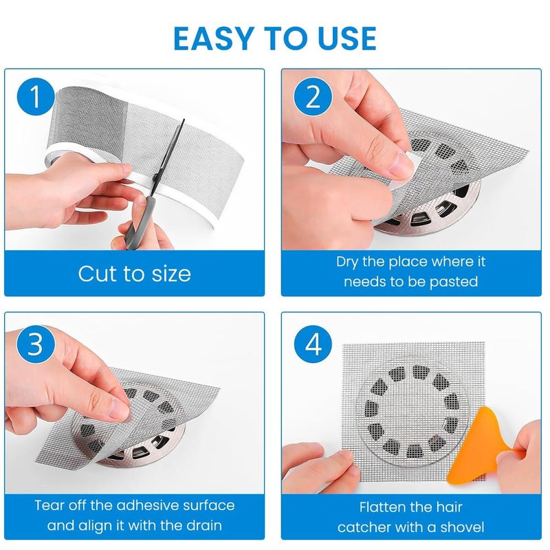 DEVHEART Plastic 1 Roll Kitchen Sink Strainer Disposable Hair Catcher Shower Drain Mesh Stickers, PVC Mesh, DIY Shower Drain Cover Hair Catcher for Any Length, 13 Foot Hair Stopper 4.72 Inch Width - Image 3