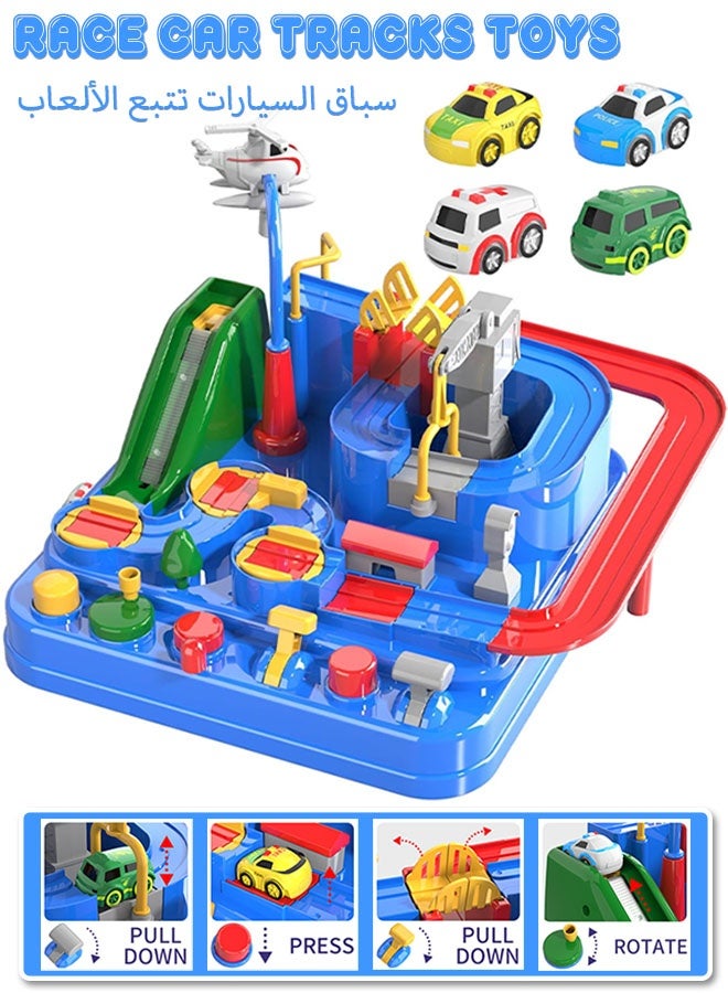 Race Track Toys, Puzzle Track Rescue Racer Game with Magnetic Helicopter, Track Racing Car Toy Set with 4 Small Cars, Car Toys for Boys and Girls over 3 Years Old, Toddler Car Adventure Toys, Educational Birthday Gifts - Image 1