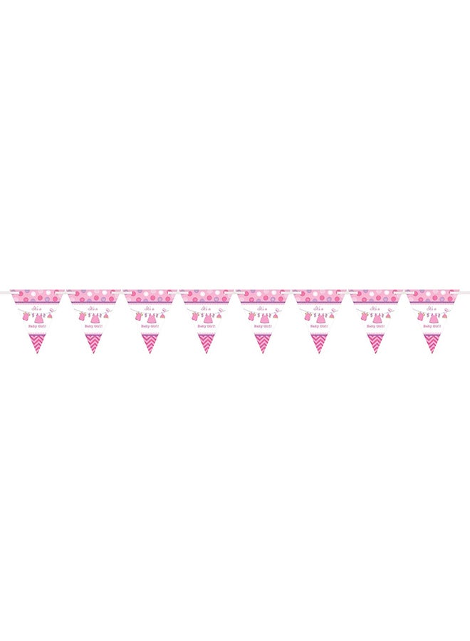 Amscan Shower With Love-Girl Pennant Banner, Baby Shower Party Supplies